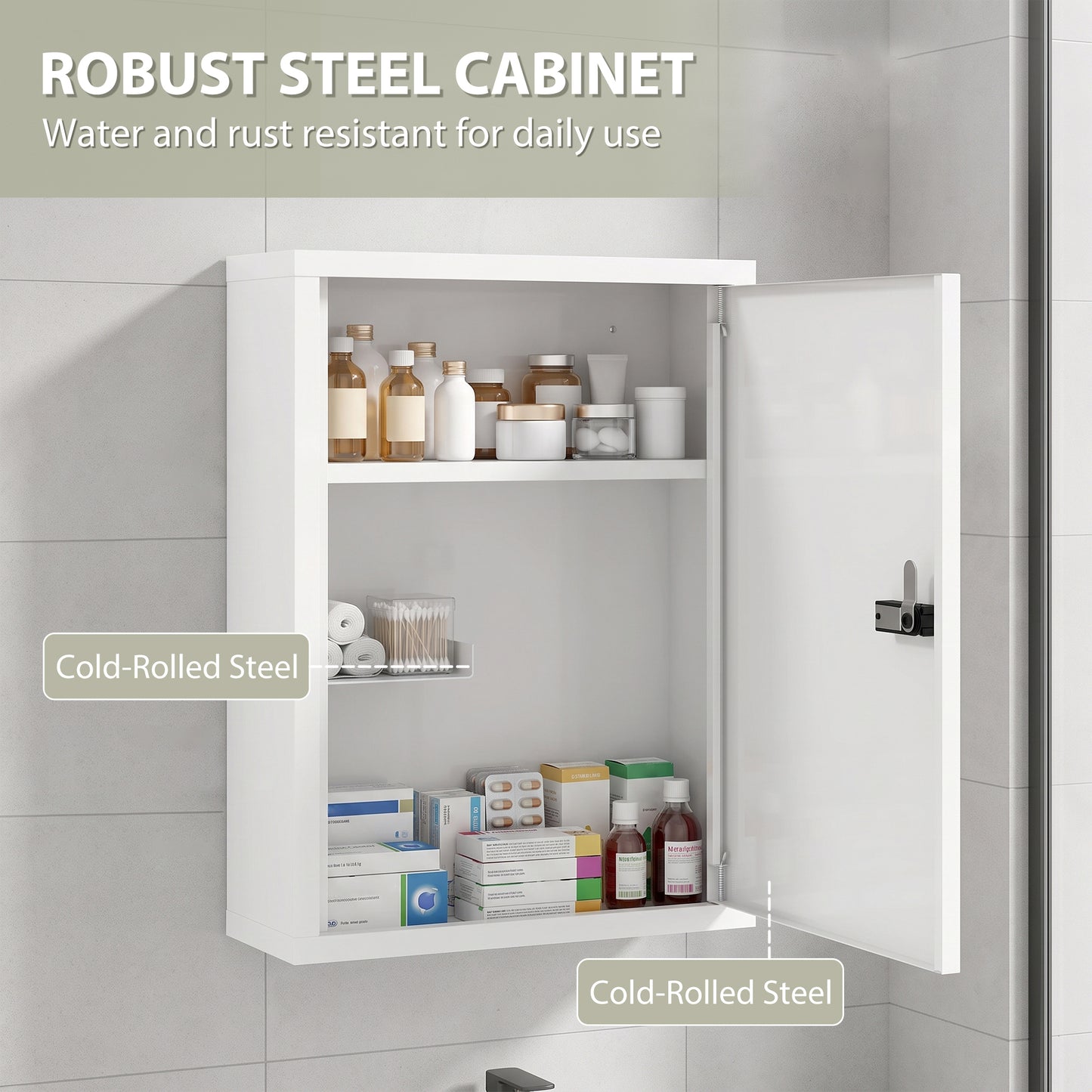 HOMCOM Wall Mount Medicine Cabinet, Bathroom Cabinet with Combination Lock, Door and Storage Shelves, White