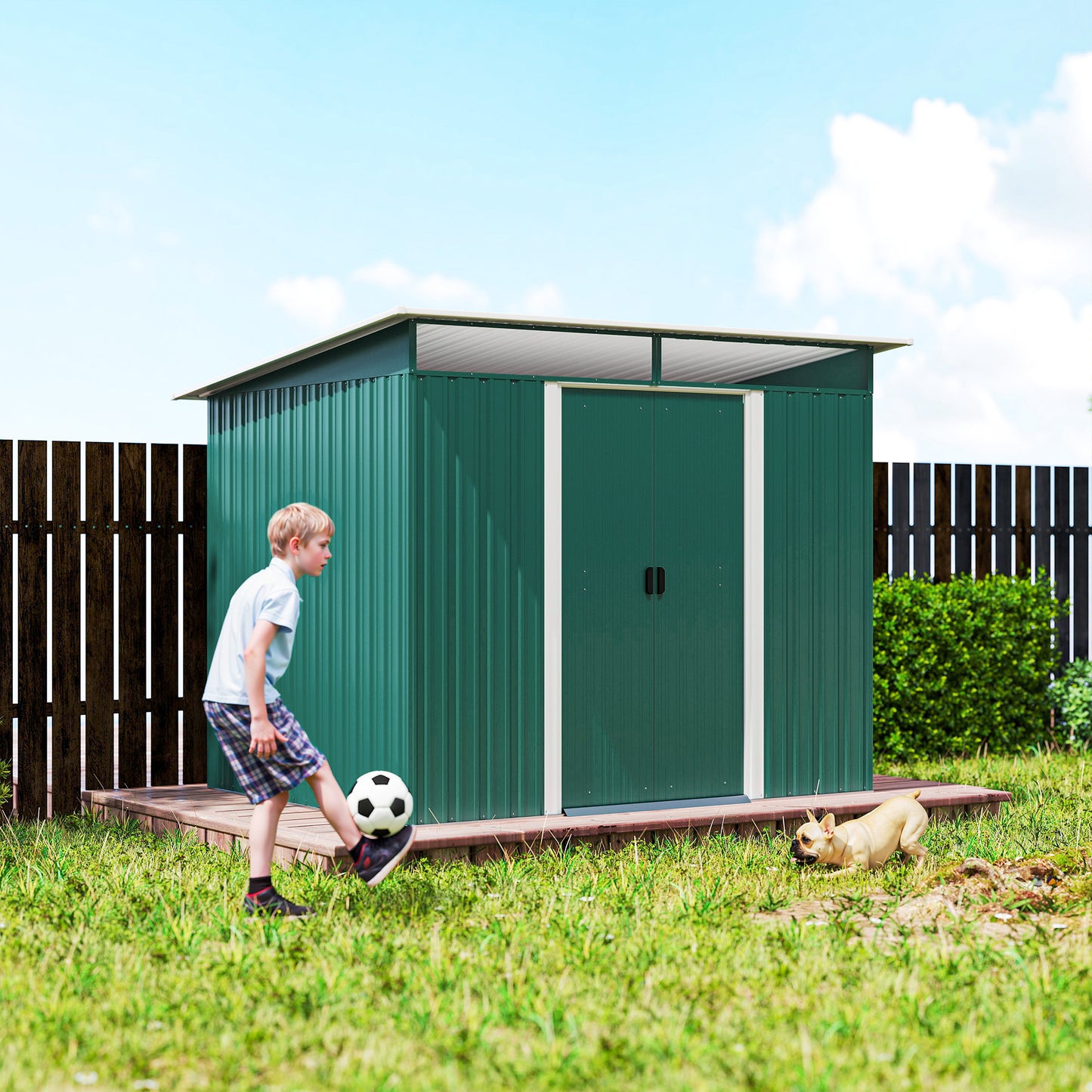 Outsunny 8.5 x 6ft Metal Shed with Lightsky Panels, Garden Storage Tool House with Double Doors for Garden, Patio and Lawn, Green