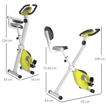 HOMCOM Folding Exercise Bike, Fitness Bicycle Indoor Trainer, Quiet 8-Level Magnetic Resistance, with LCD Monitor, Pulse Sensor and Wheels for Sport Maison and Cardio Training, Yellow
