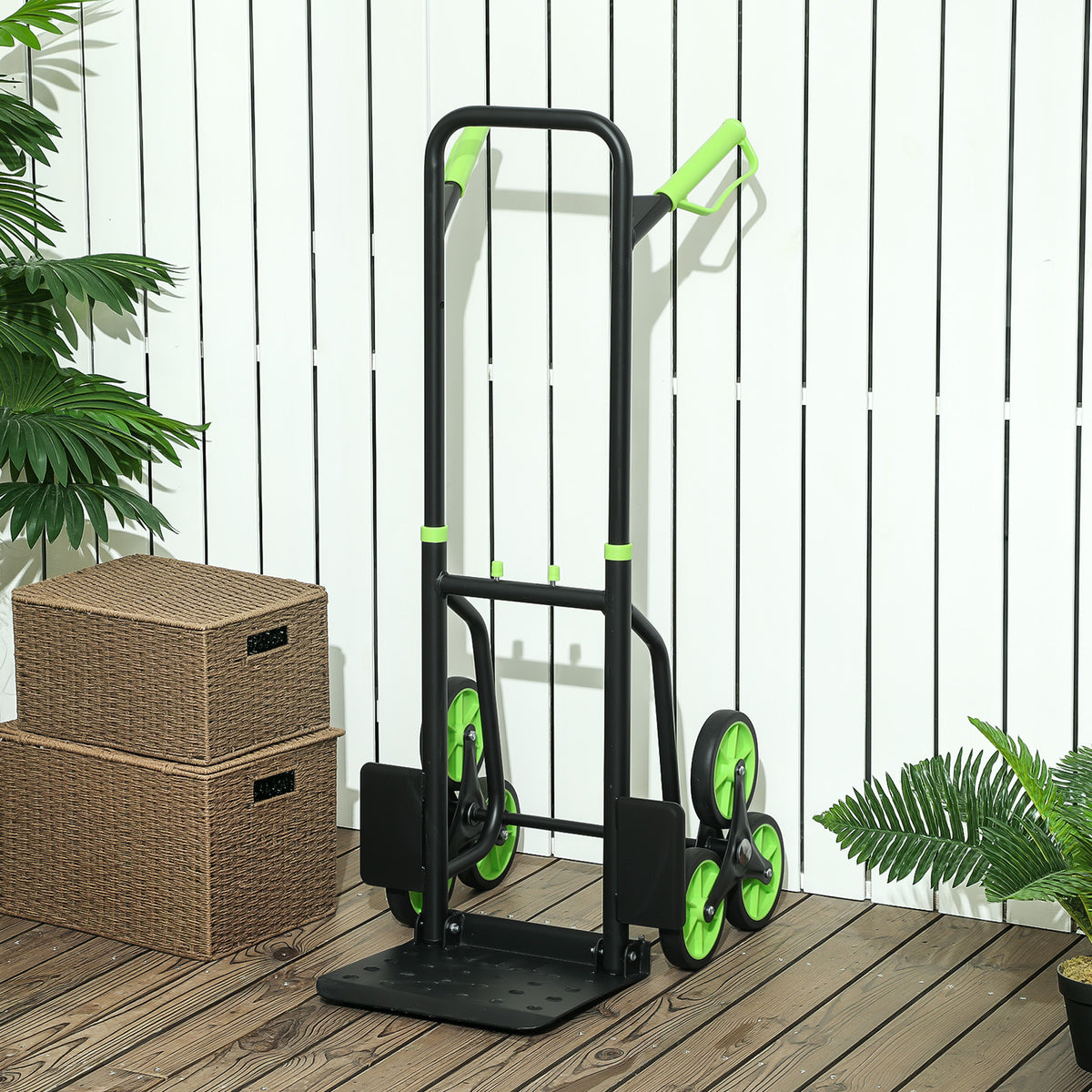 DURHAND Six-Wheel Folding  Sack Barrow Trolley - Black/Green