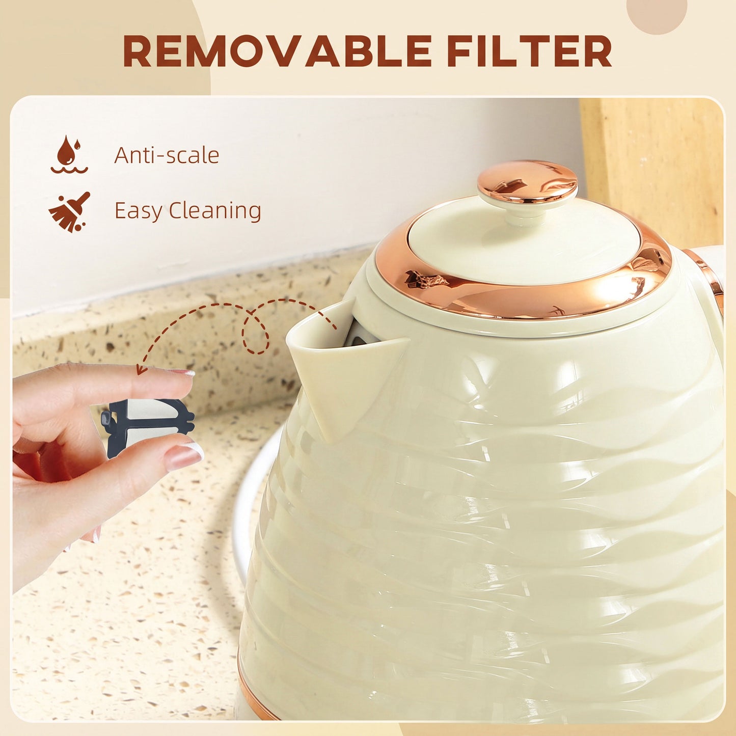HOMCOM 3kW Rapid Boil Honeycomb Kettle - Cream White
