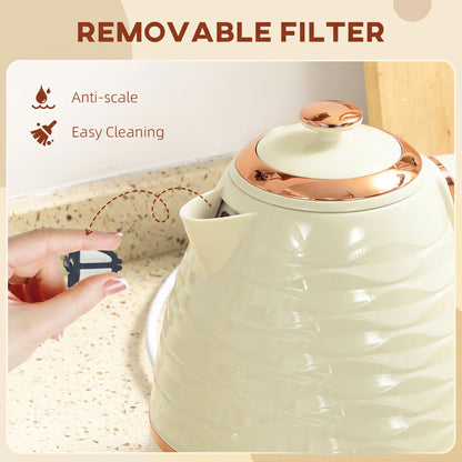 HOMCOM 3kW Rapid Boil Honeycomb Kettle - Cream White