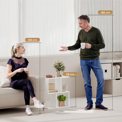 HOMCOM Side Table, Narrow End Table with Storage Shelves, S-Shaped, 3-Tier, 50W x 19.5D x 58H cm, White