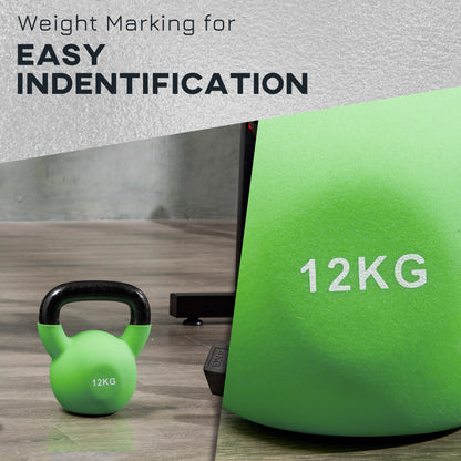 HOMCOM Kettlebell, 12kg Kettle Bell with Non-Slip Handle for Home Gym Weight Lifting and Strength Training, Green