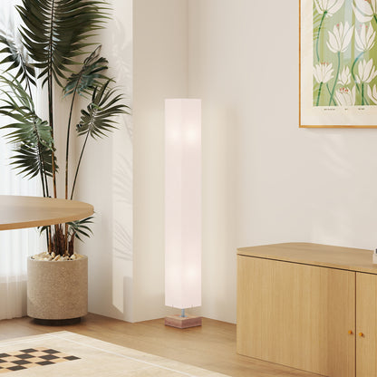 HOMCOM Floor Lamp, 120cm Standing Lamp with Linen Lampshade, Standard Light with Pine Wood Base for Living Room, Bedroom (Bulbs Not Included)