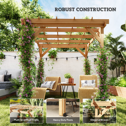 Outsunny 2 x 2 m Wooden Pergola Kit, Decorative Garden Gazebo Shelter with Stable Structure for Climbing Vines, Flowers, Dark Brown