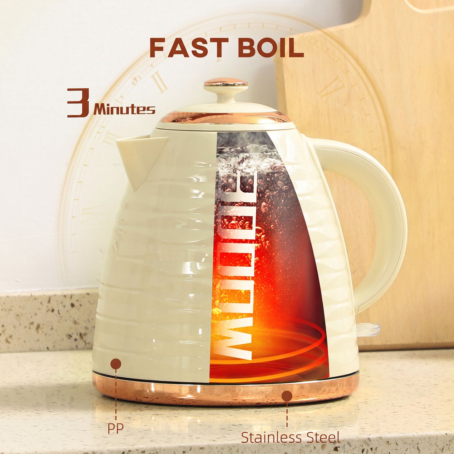 HOMCOM 3kW Rapid Boil Honeycomb Kettle - Cream White