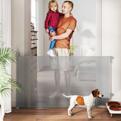 PawHut Retractable Stair Gate Extends Up to 140 cm Wide, Dog Gate for Doorways, Stairways, Hallways, Grey--ChewyGames-ChewyGames