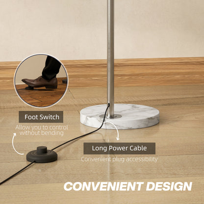 HOMCOM Arc Floor Lamp for Living Room, Modern Adjustable Standing Lamp with Faux Black Marble Base Silver Tone