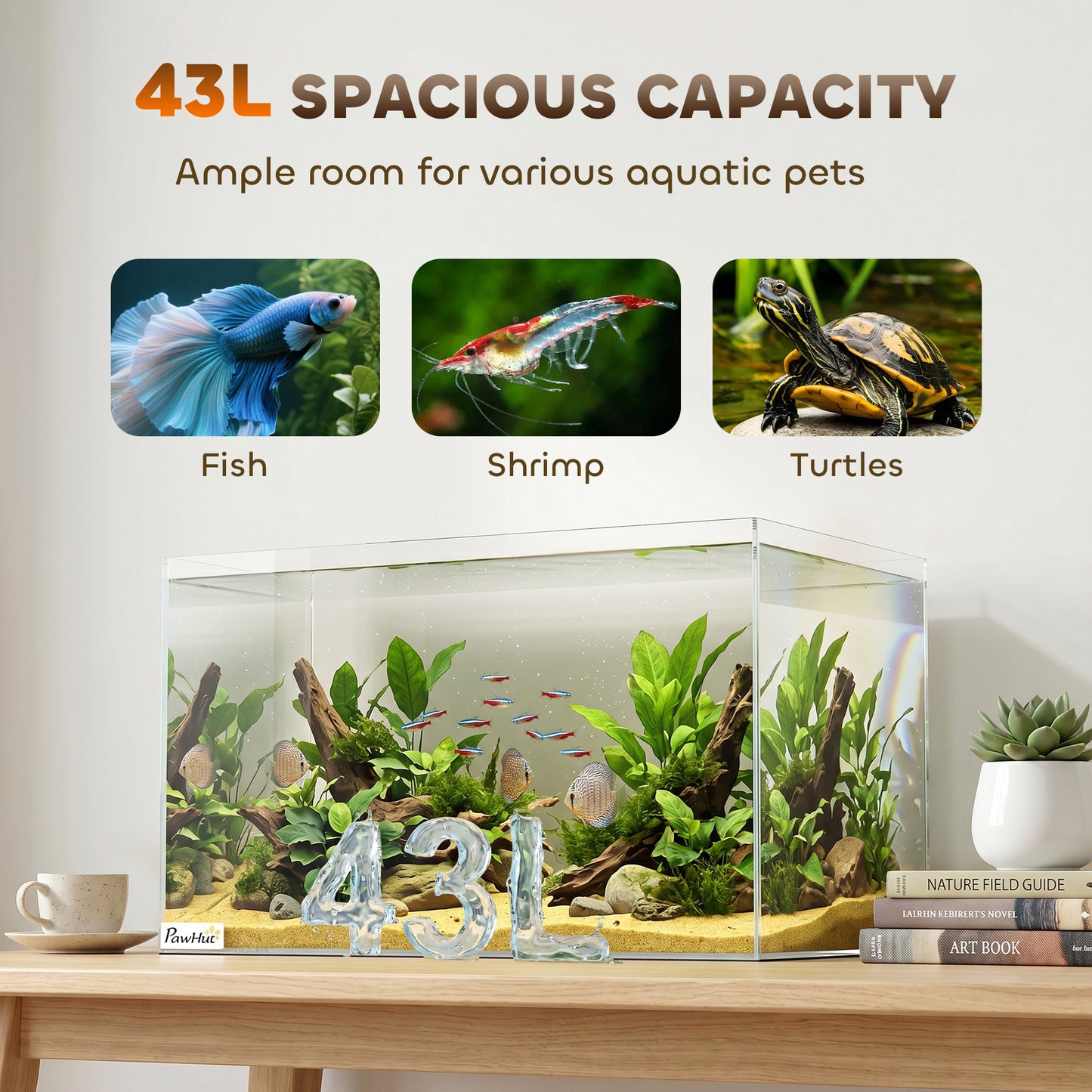 PawHut Fish Tank Bare Glass for DIY Glass Aquarium with Protective Base Mat 43L Transparent for Fish Shrimps