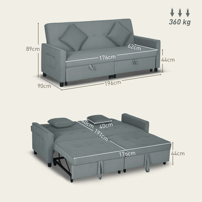 HOMCOM 3 Seater Velvet Sofa Bed, Convertible Click-Clack Couch with Adjustable Backrest, Small Double Sleeper Sofa for Living Room & Guests, Grey