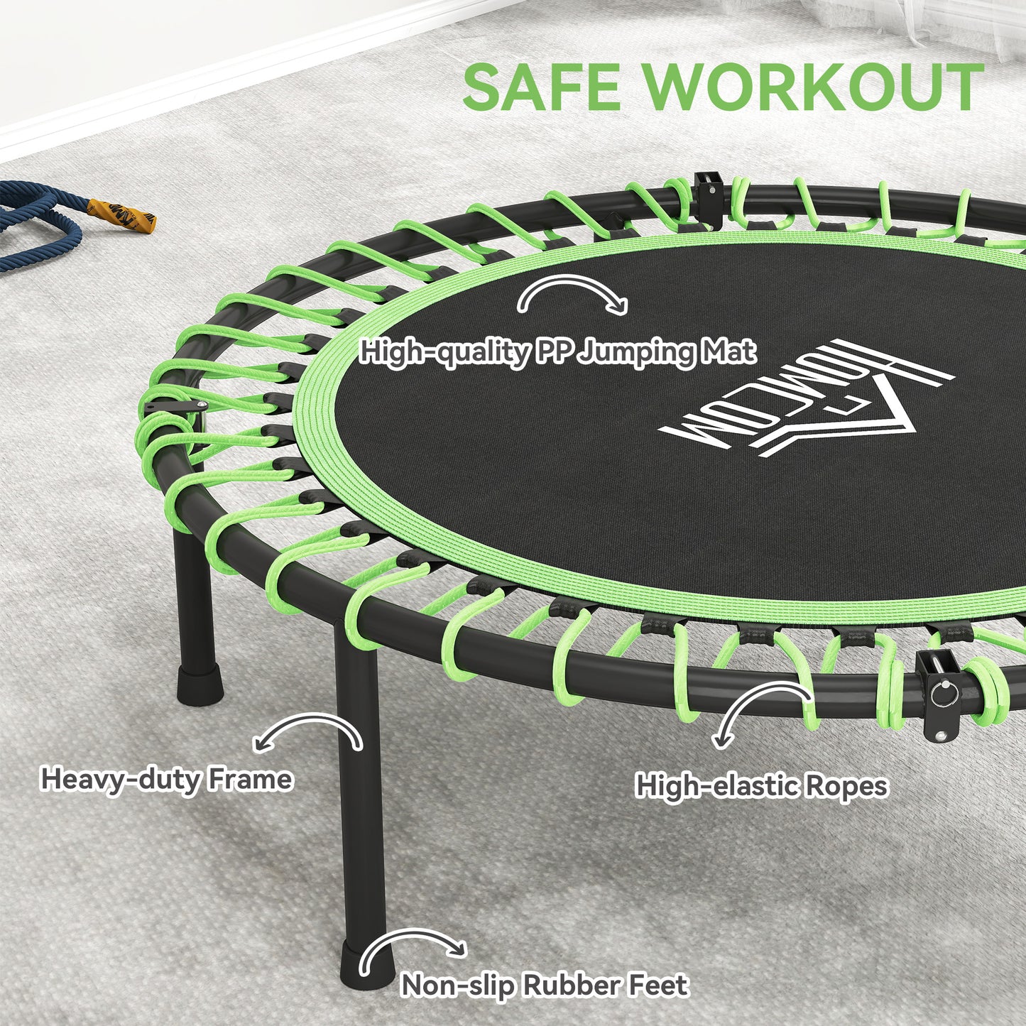 HOMCOM Mini Round Steel Frame Trampoline w/ Adjustable Handle, Green