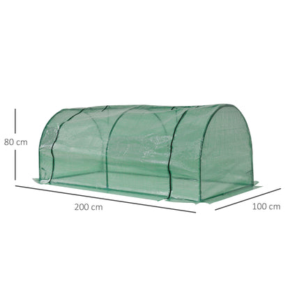 Outsunny Tunnel Greenhouse Green Grow House for Garden Outdoor, Steel Frame, PE Cover, Green, 200 x 100 x 80cm--ChewyGames-ChewyGames
