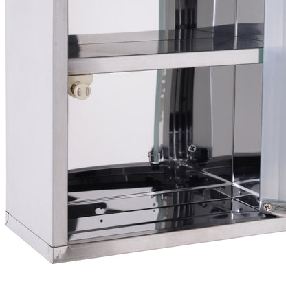 HOMCOM Stainless Steel wall mounted Medicine Cabinet with 2 Shelves + Security Glass Door Lockable 48 cm(H)-Medicine Cabinets-ChewyGames-ChewyGames