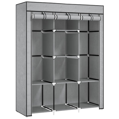 HOMCOM Fabric Wardrobe, with Rails and Shelves - Light Grey