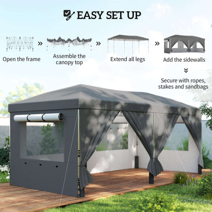 Outsunny 3 x 6 m Pop Up Canopy with UV50+ Protection Garden Gazebo with 6 Sidewalls, Dark Grey