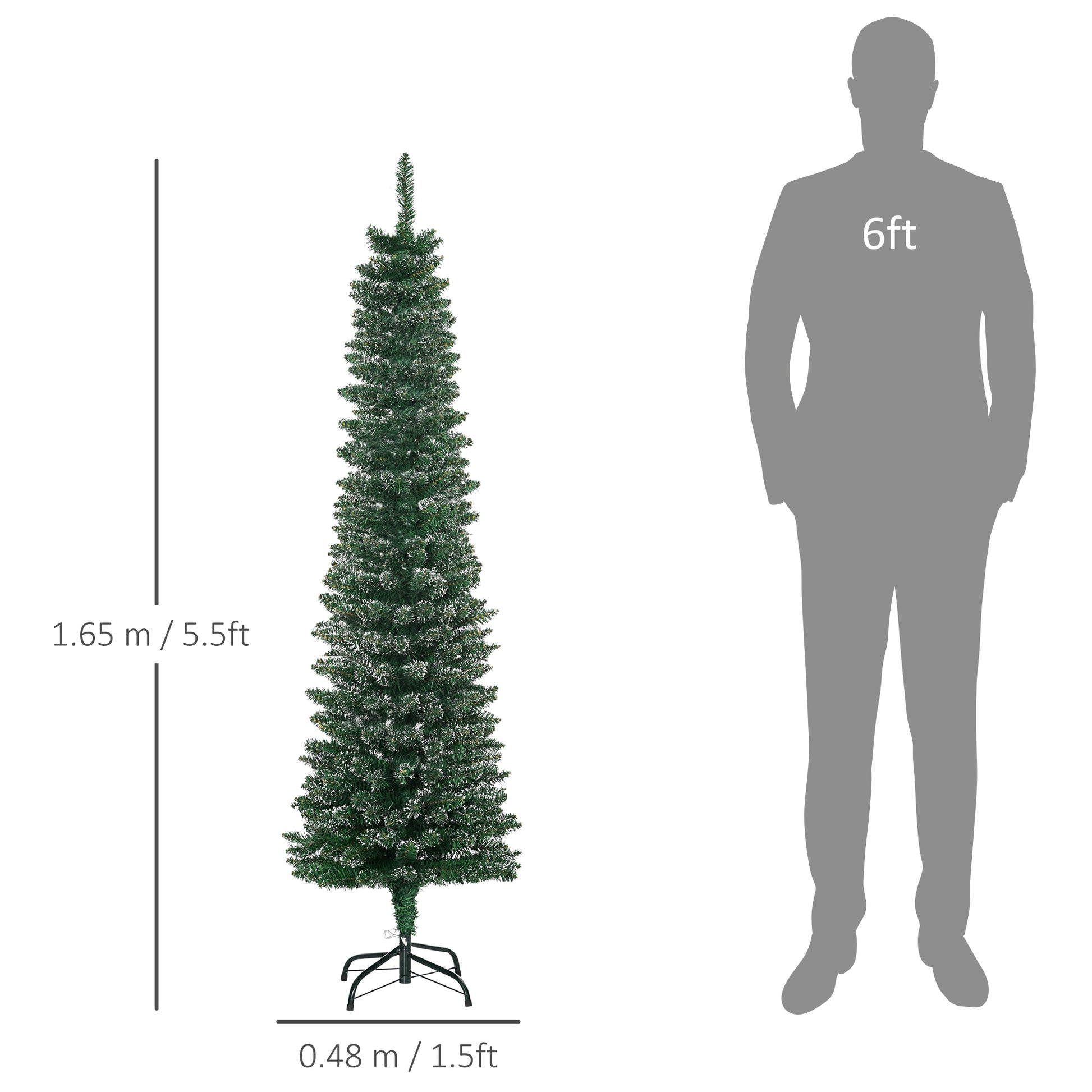 HOMCOM 5.5FT Artificial Snow Dipped Christmas Tree Xmas Pencil Tree Holiday Home Indoor Decoration with Foldable Black Stand, Green--ChewyGames-ChewyGames