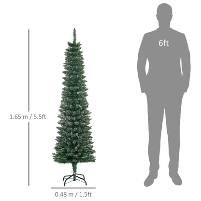 HOMCOM 5.5FT Artificial Snow Dipped Christmas Tree Xmas Pencil Tree Holiday Home Indoor Decoration with Foldable Black Stand, Green--ChewyGames-ChewyGames