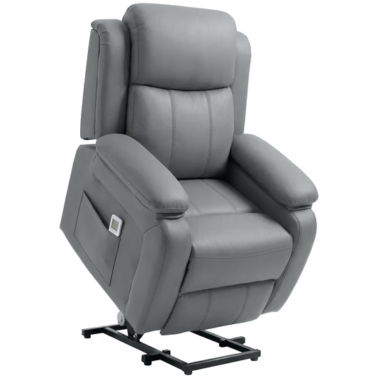 HOMCOM Riser and Recliner Chair with Vibration Massage, PU Leather Power Lift Chair for Elderly, Grey