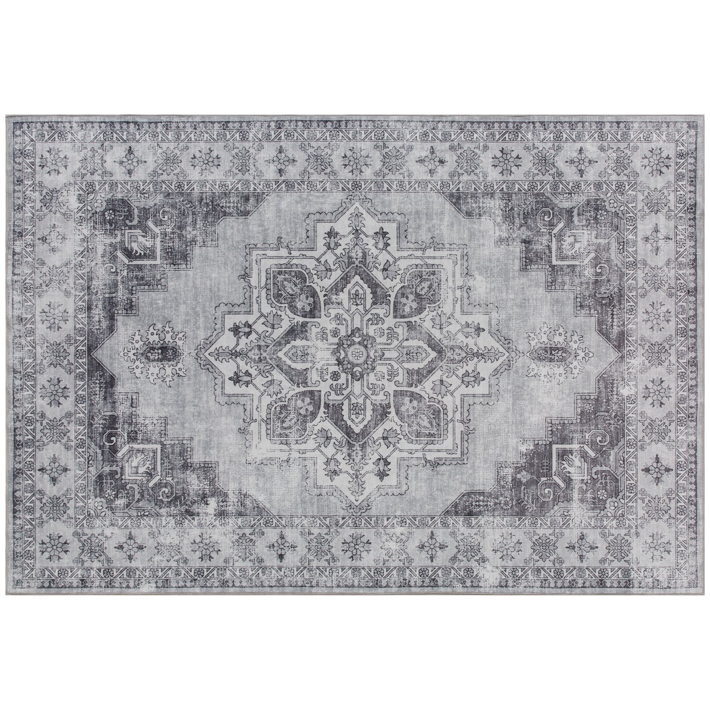 HOMCOM Vintage Area Rug, Non-Slip Washable Rug, Flannel Floor Carpet for Living Room, Bedroom, Dining Room, Home Office, 170 x 120 cm, Grey