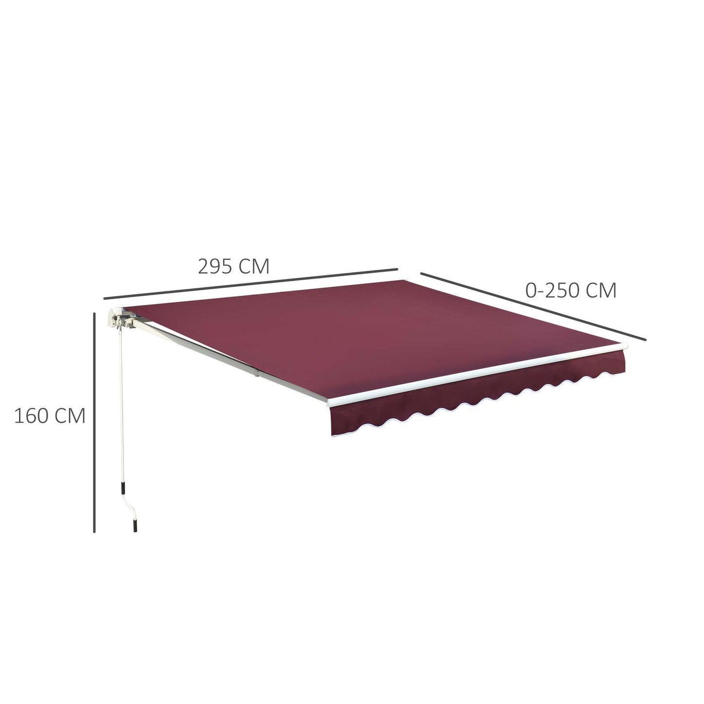 Outsunny 3 x 2.5m Manual Retractable Awning for Patio 45-75° Sun Canopy with Waterproof Fabric - Wine Red
