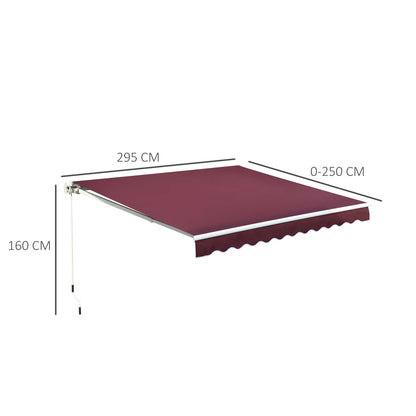 Outsunny 3 x 2.5m Manual Retractable Awning for Patio 45-75° Sun Canopy with Waterproof Fabric - Wine Red