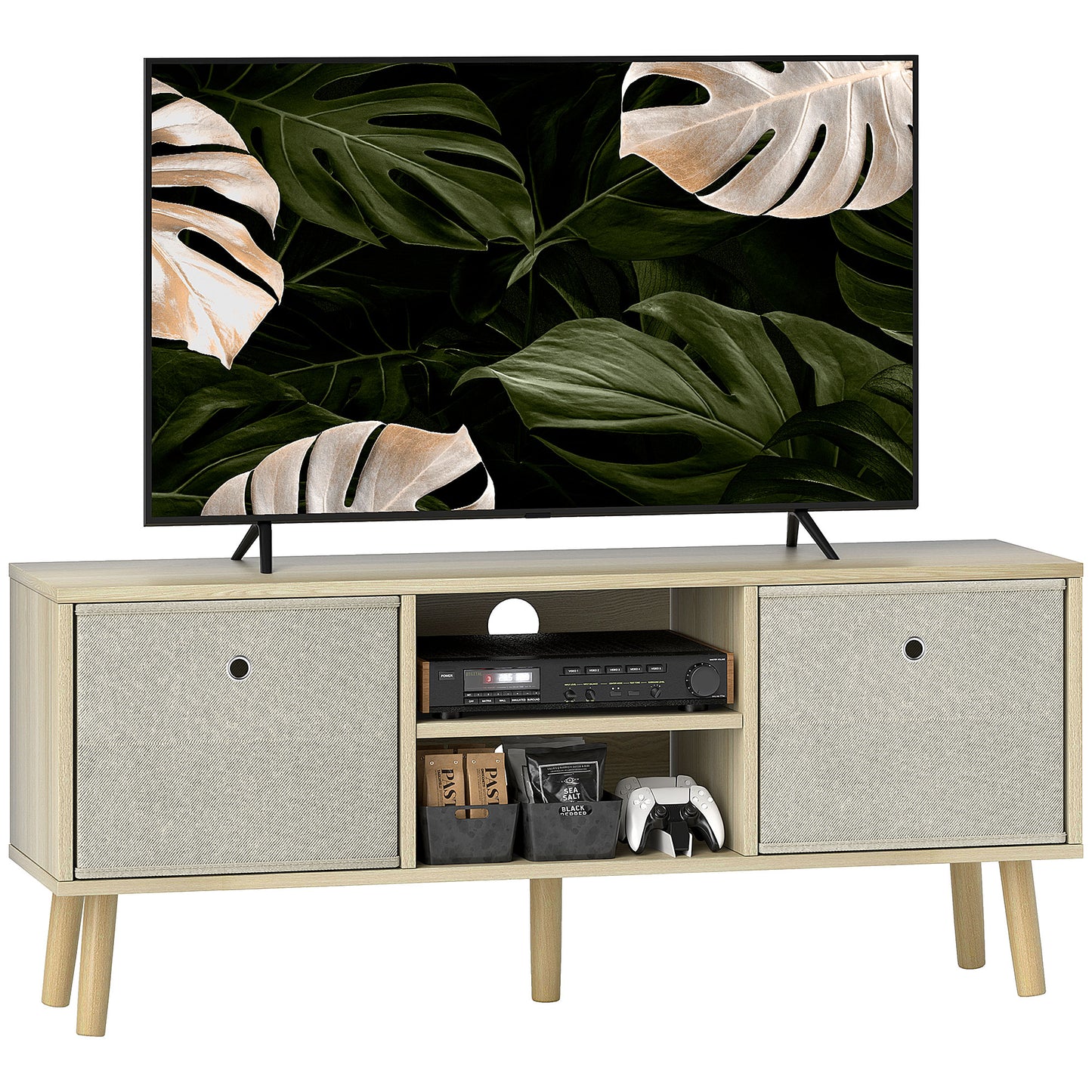HOMCOM TV Cabinet Stand Unit for TVs up to 50'' with Foldable Drawers, Entertainment Centre for Living Room Natural--ChewyGames-ChewyGames