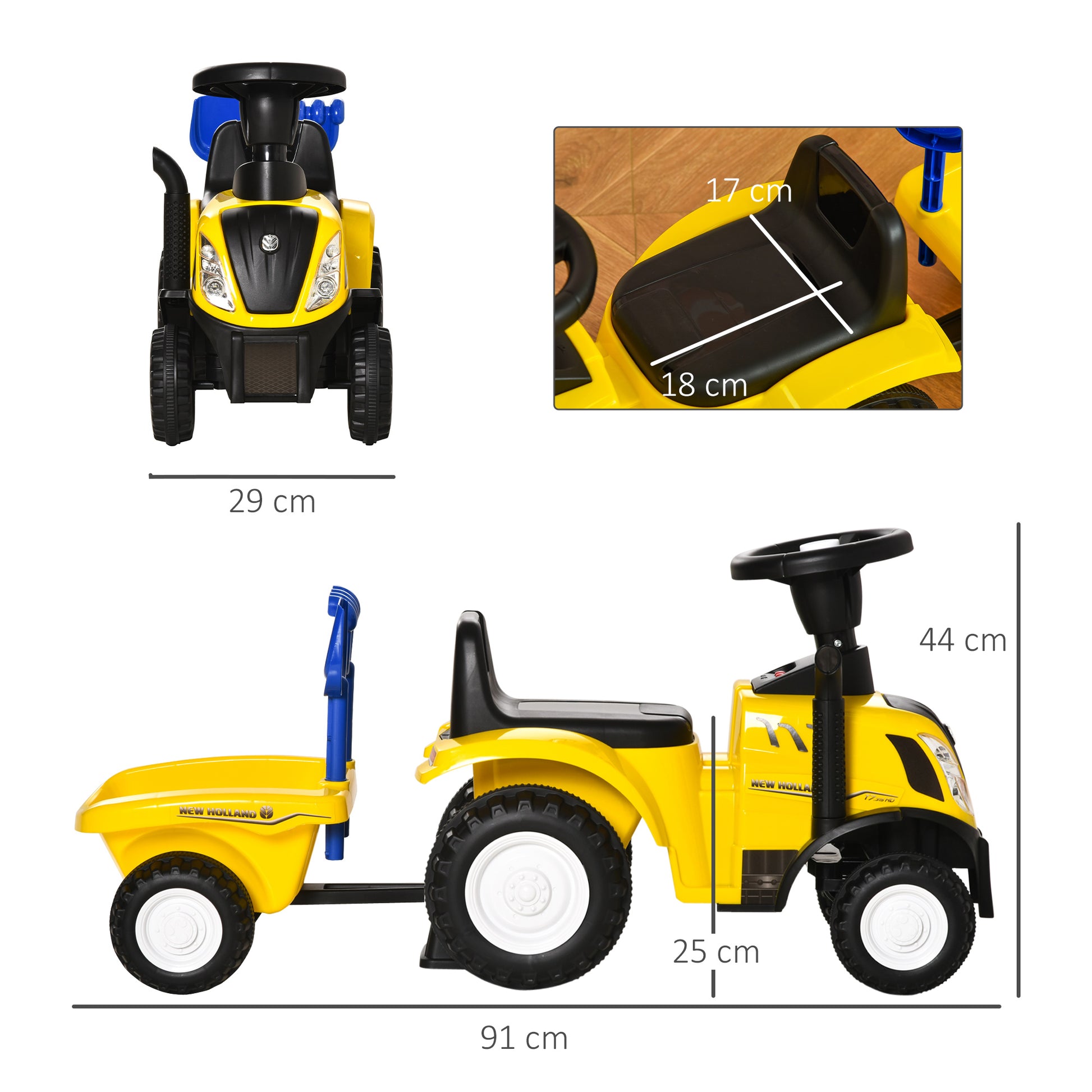 HOMCOM Ride On Tractor Toddler Walker Foot To Floor Slider w/ Horn Storage Steering Wheel for 1-3 Years Old Yellow--ChewyGames-ChewyGames