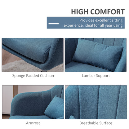 HOMCOM Swivel Accent Chair, Linen Fabric Tub Vanity Chair, Modern Armchair with Adjustable Height and Lumbar Support for Living Room Bedroom Salon Make up Room Dressing Table, Blue