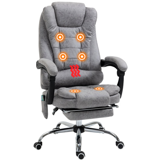 Vinsetto Heated 6 Points Vibration Massage Executive Office Chair, Adjustable Swivel Ergonomic High Back Desk Chair Recliner with Footrest, Grey