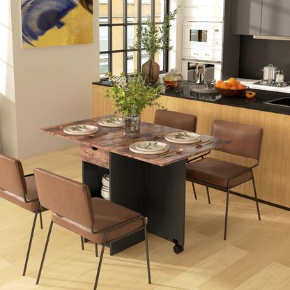 HOMCOM Folding Dining Table, Drop Leaf Table for Small Spaces, Foldable Table with Drawer and Storage Shelves for Kitchen, Dining Room, Rustic Brown--ChewyGames-ChewyGames