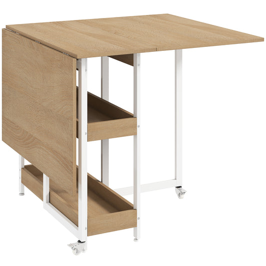 HOMCOM Four-Person Drop Leaf Table - Natural Wood-Effect