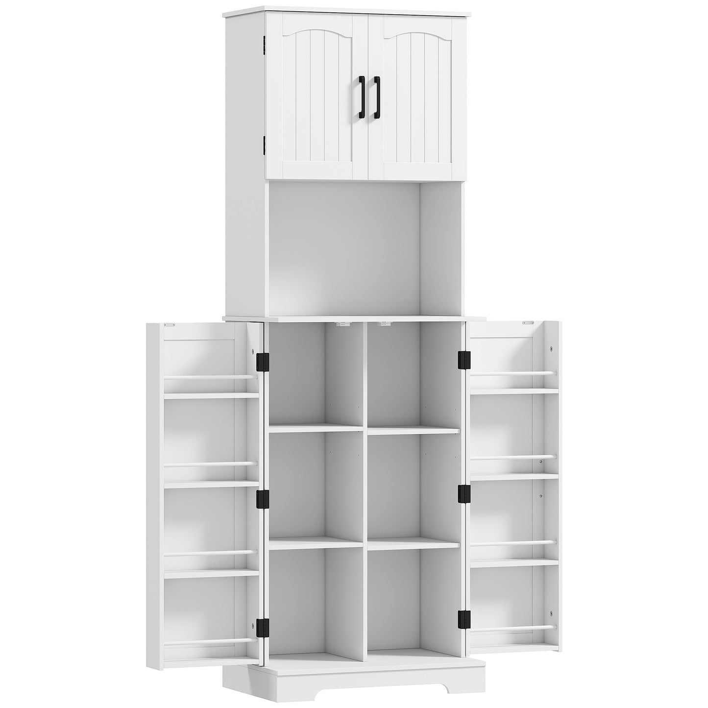 HOMCOM 181.5 cm Freestanding Storage Cabinet, Tall Kitchen Cupboard with Adjustable Shelves, 8 Door Spice Racks, White