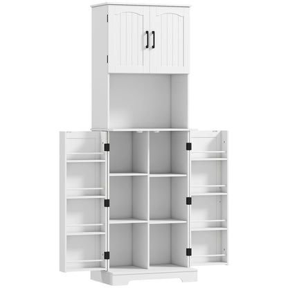 HOMCOM 181.5 cm Freestanding Storage Cabinet, Tall Kitchen Cupboard with Adjustable Shelves, 8 Door Spice Racks, White
