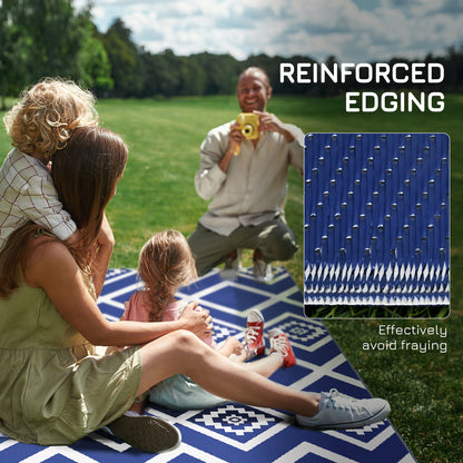 Outsunny Plastic Straw Reversible RV Outdoor Rug with Carry Bag, 182 x 274cm, Blue and White--ChewyGames-ChewyGames