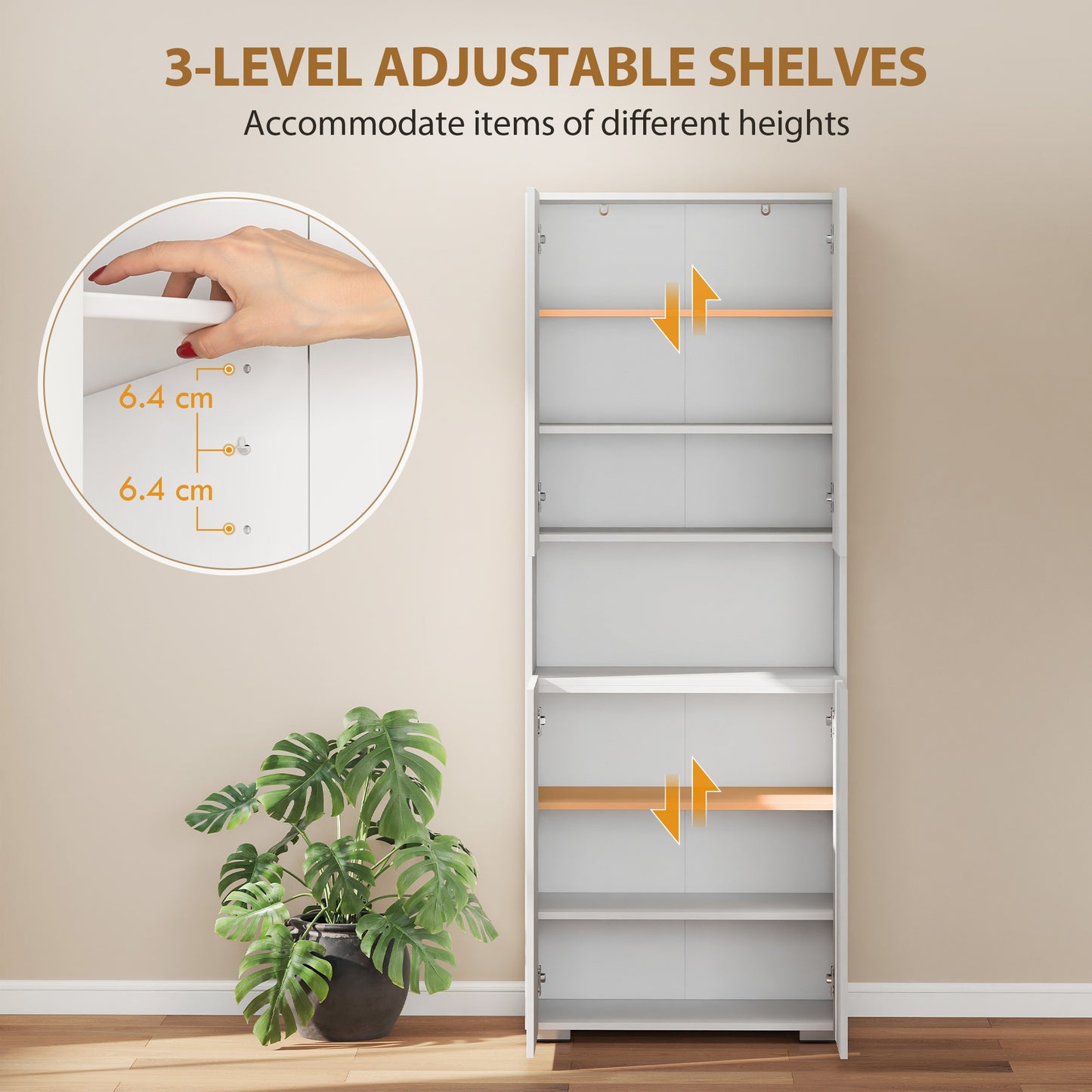 HOMCOM 180 cm Tall Kitchen Cupboard, Pantry Storage Cabinet with Soft Close Doors and Adjustable Shelves, High Gloss White