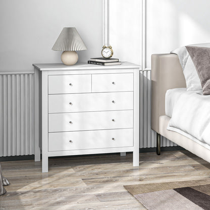 HOMCOM 5 Drawer Dresser for Bedroom, Modern Chest of Drawers, Wide Storage Unit for Living Room, Hallway, Closet, White
