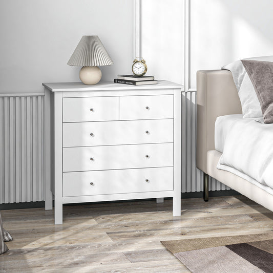 HOMCOM 5 Drawer Dresser for Bedroom, Modern Chest of Drawers, Wide Storage Unit for Living Room, Hallway, Closet, White