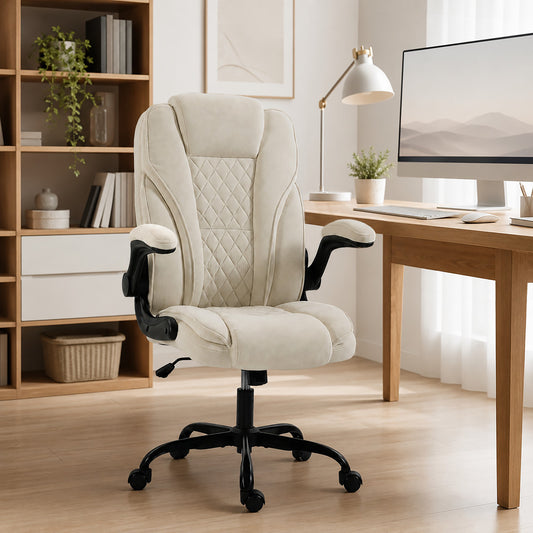 HOMCOM Office Chair, Ergonomic Desk Chair with Flip-up Armrest, Pocket Springs, Swivel Wheels, Adjustable Height, Beige