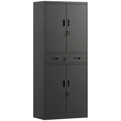 HOMCOM Metal Storage Cabinet, 180cm Tall Tool Cabinet with Locking Doors, Drawer and Adjustable Shelves, Black