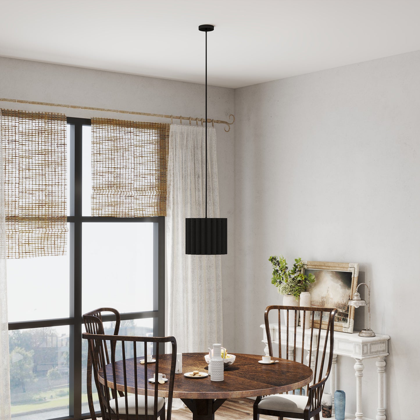 HOMCOM Linen Pendant Light, Bedside Ceiling Lamps with E27 Bulb, Modern Hanging Lights for Living Room, Bedroom, Kitchen, Hallway, Black
