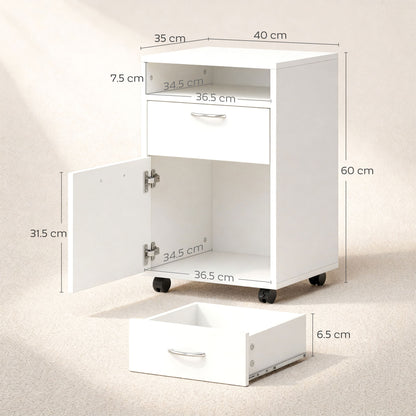 HOMCOM Filing Cabinet, Mobile File Cabinet with 2 Lockable Drawers, Office Home Organiser on Wheels for A4, Letter-Size File Folders, Mobile Printer with Open Shelf, White