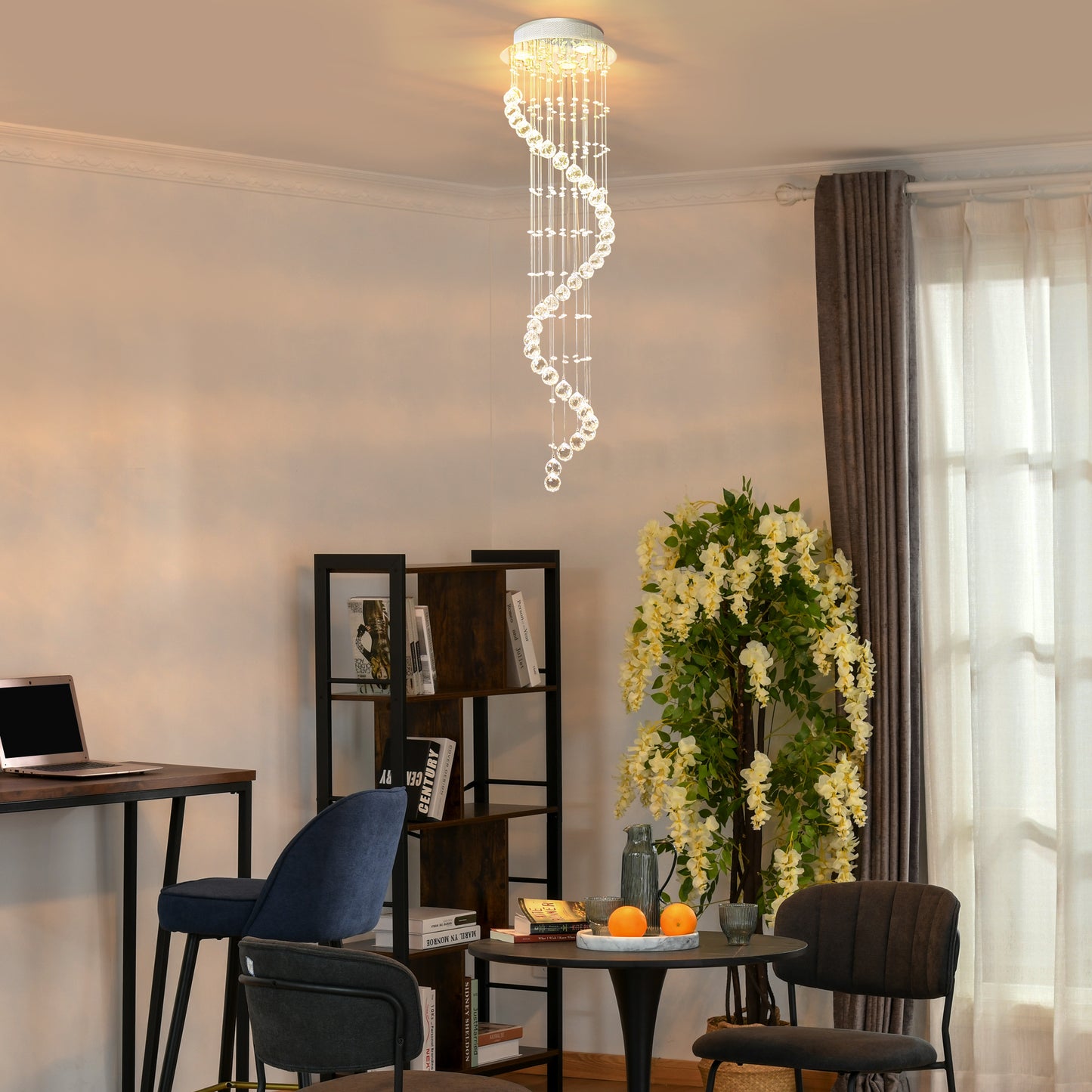 HOMCOM Modern Crystal Chandelier Ceiling Light Pendant Lamp Chrome Finish Glass Droplets New, for Living Room, Bedroom, Hallway, Ф30 x 120cm