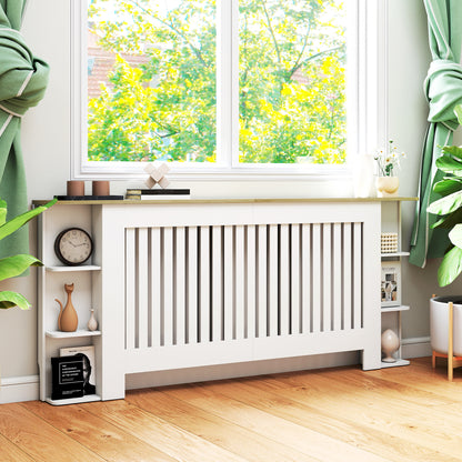 HOMCOM Radiator Cover with Open Storage Shelves, Vertical Slatted Cabinet Shelf Heater Cover for Living Room, Hallway, Extra Large, White