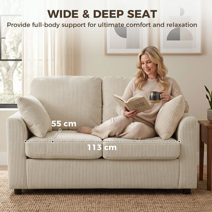 HOMCOM 2 Seater Sofa, Corduroy Small Couch with Spring Cushion, Wide and Deep Seat, Beige