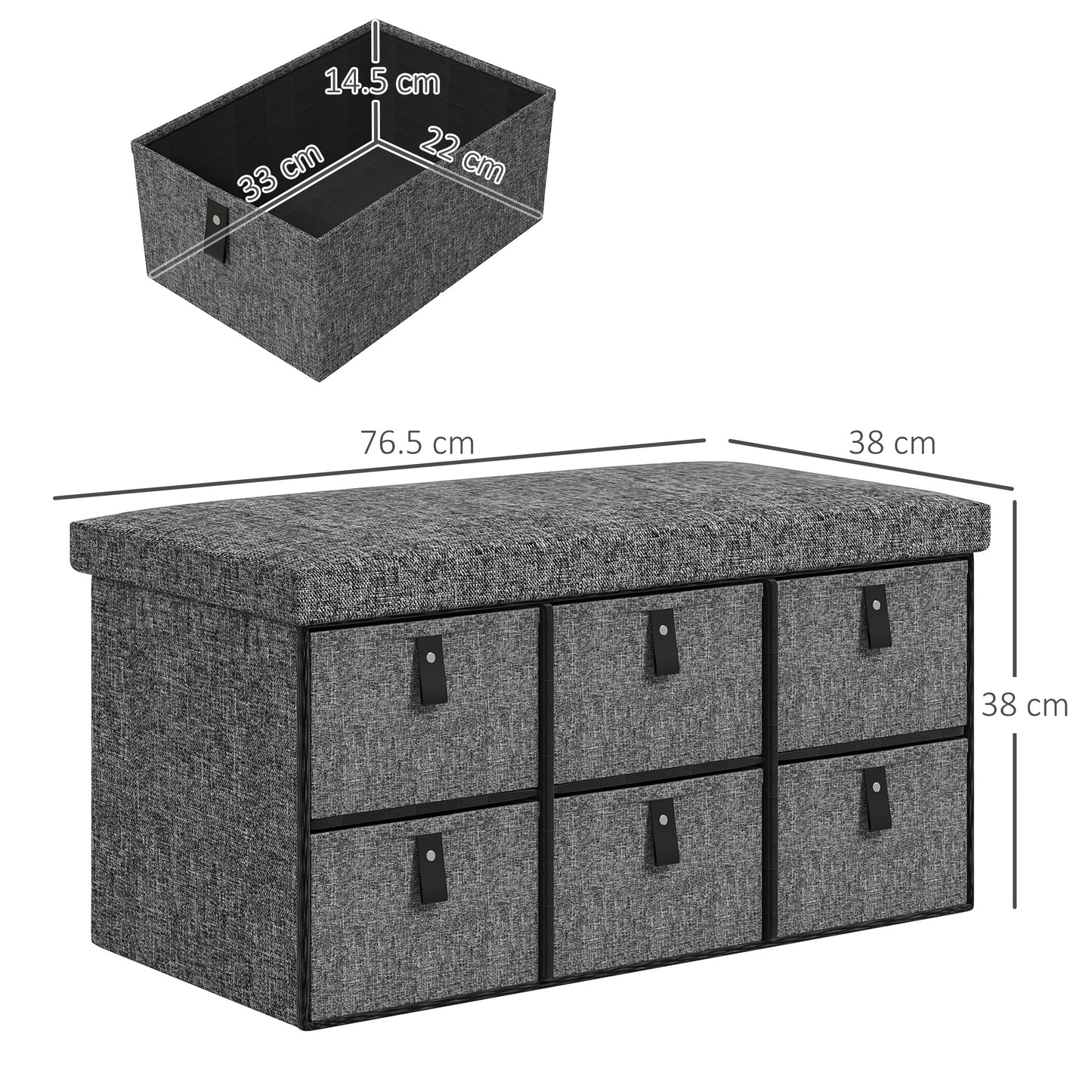 HOMCOM Six-Drawer Shoe Storage Bench, with Padded Top Seat - Dark Grey--ChewyGames-ChewyGames