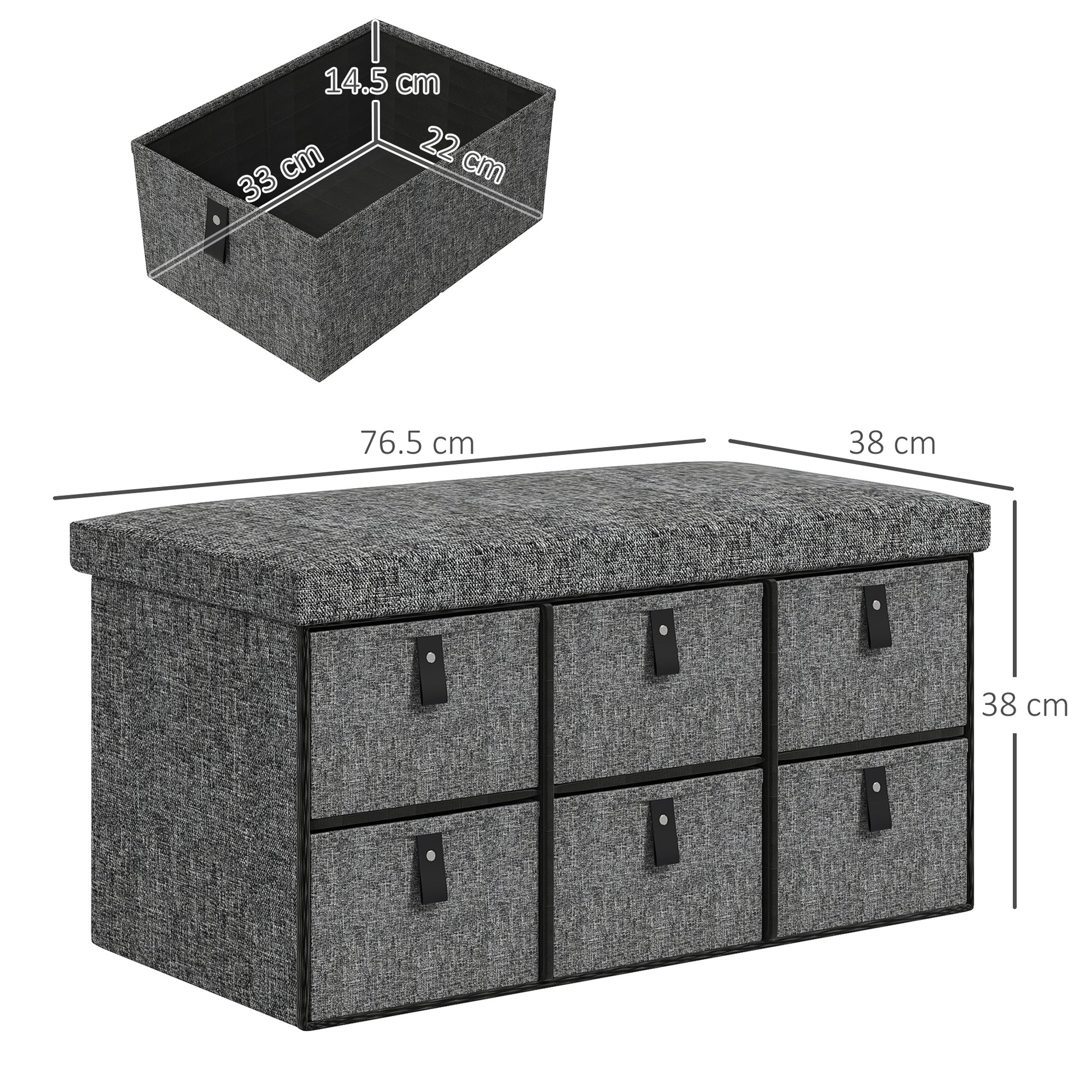 HOMCOM Six-Drawer Shoe Storage Bench, with Padded Top Seat - Dark Grey--ChewyGames-ChewyGames