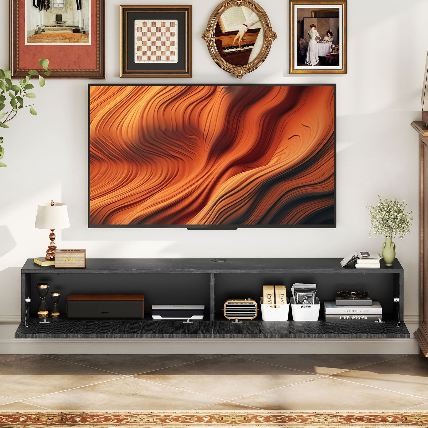 HOMCOM 140cm Floating TV Stand, Wall Mount TV Unit with Cable Management Hole, Fits up to 72" TV, Black