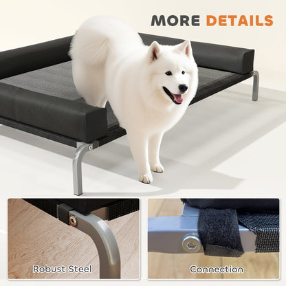 PawHut Elevated Dog Bed with Removable Bolsters, Raised Dog Bed for Large Breeds, Portable Indoor & Outdoor Pet Cots, Black