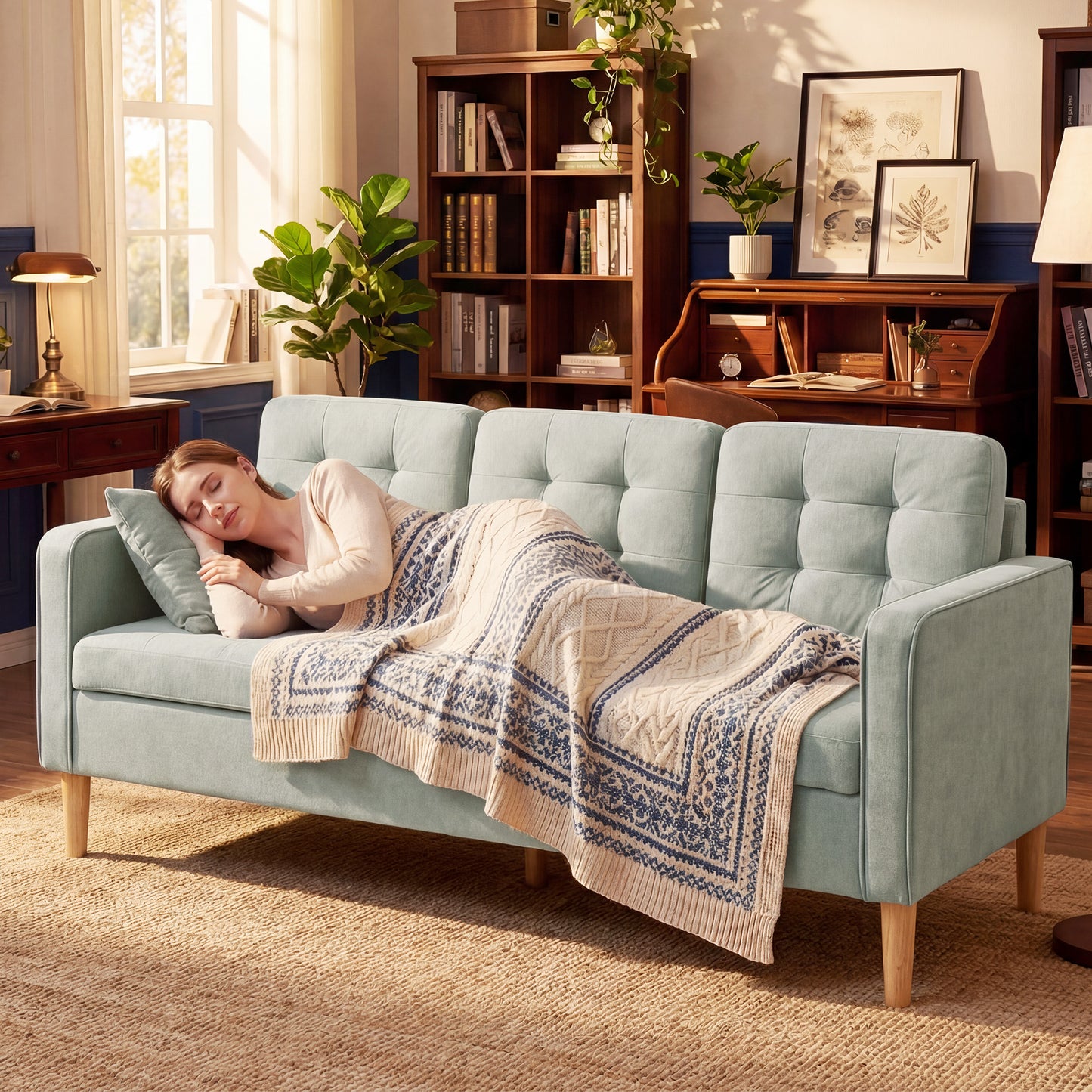 HOMCOM 3 Seater Sofa, 169cm Couch with Hidden Storage, Wood Legs, Light Grey